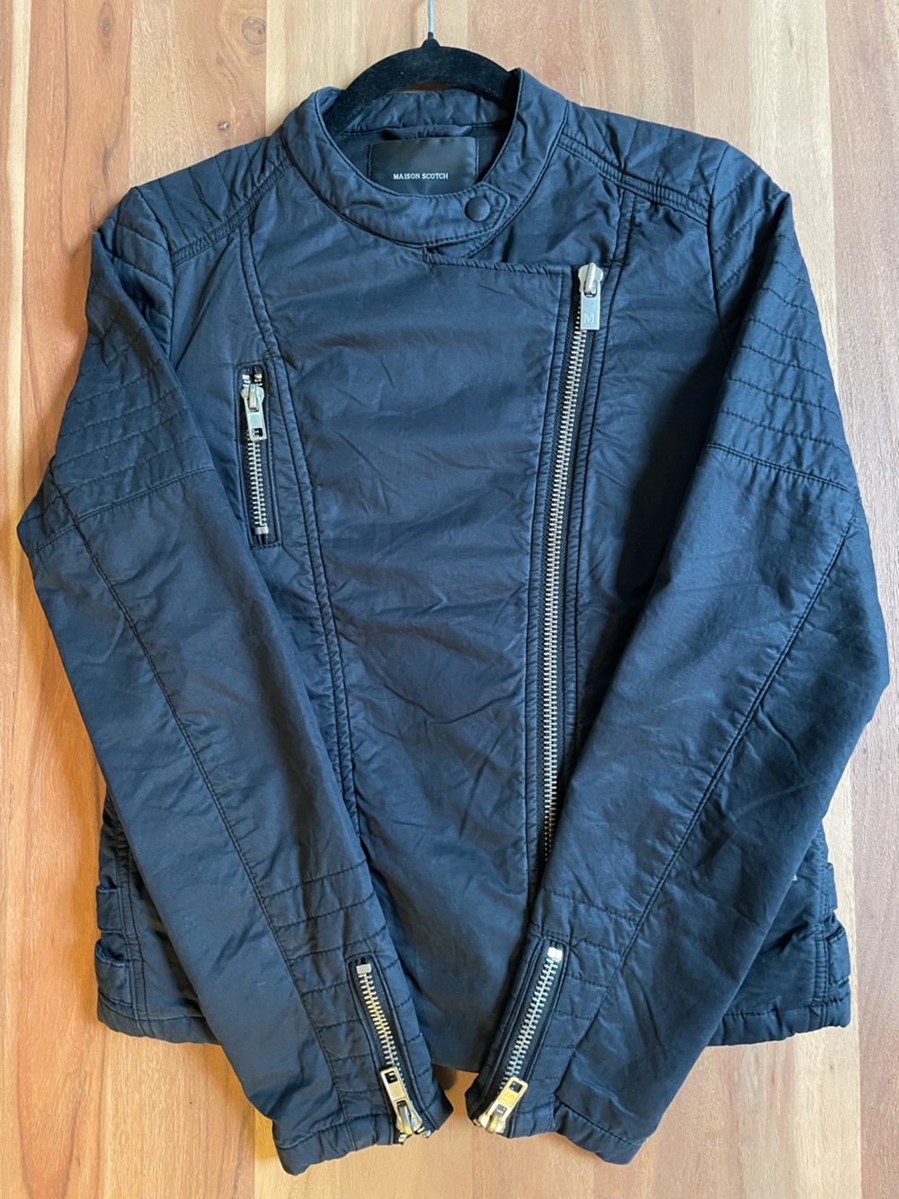 Maison Scotch black biker jacket in cotton #biker #motorcycle